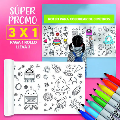 OFERTA 3X1 ROLLO PARA COLOREAR DE 3 METROS
