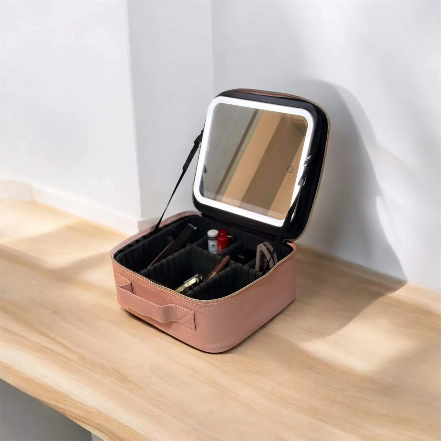 GlamMirror™ Cosmetiquera con Espejo y Luz LED