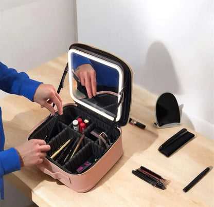 GlamMirror™ Cosmetiquera con Espejo y Luz LED