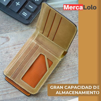 BILLETERA EN CUERO CON PORTA DOCUMENTOS EXTRAÍBLE + LLAVERO EN CUERO