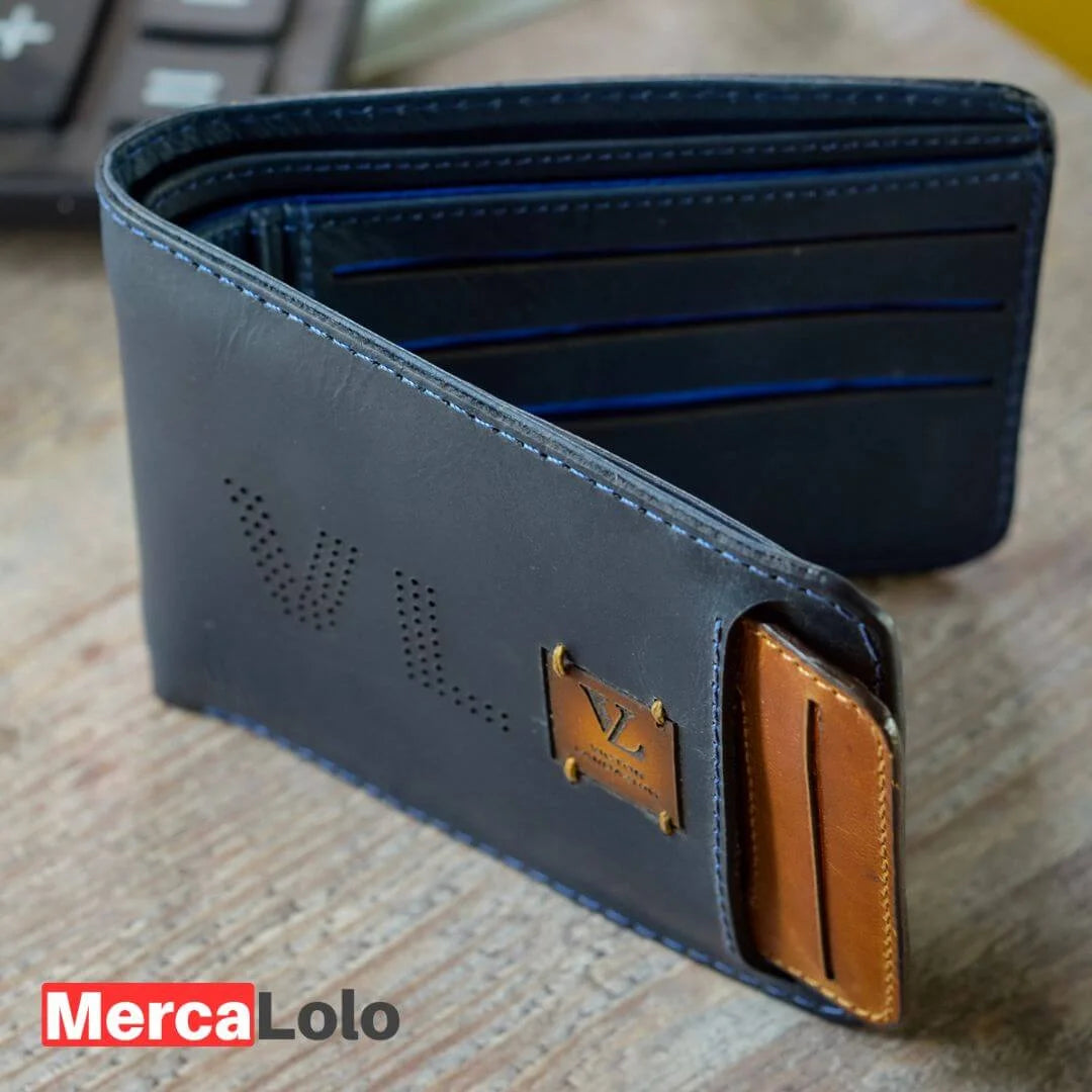 BILLETERA EN CUERO CON PORTA DOCUMENTOS EXTRAÍBLE + LLAVERO EN CUERO