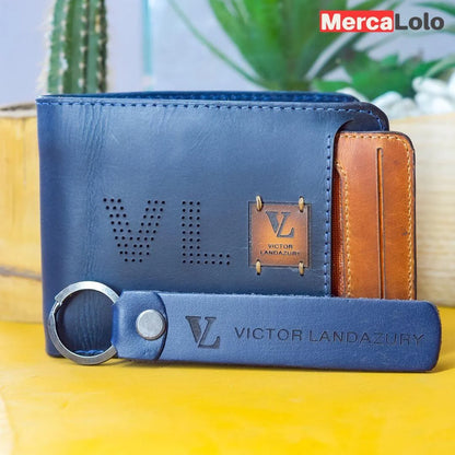 BILLETERA EN CUERO CON PORTA DOCUMENTOS EXTRAÍBLE + LLAVERO EN CUERO