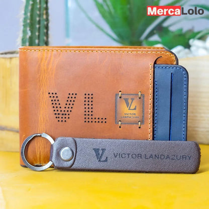BILLETERA EN CUERO CON PORTA DOCUMENTOS EXTRAÍBLE + LLAVERO EN CUERO