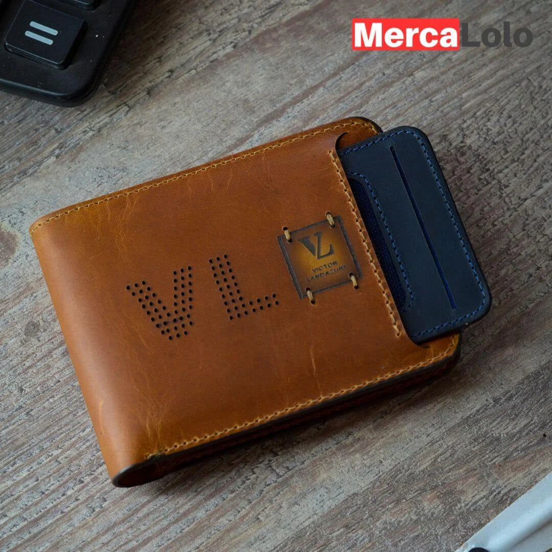 BILLETERA EN CUERO CON PORTA DOCUMENTOS EXTRAÍBLE + LLAVERO EN CUERO