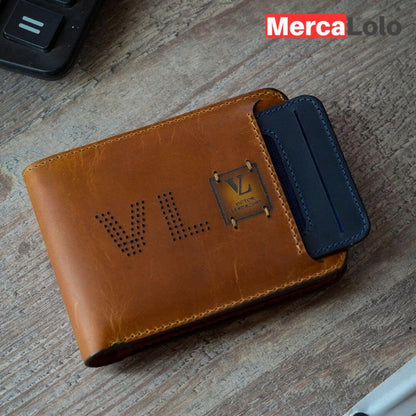 BILLETERA EN CUERO CON PORTA DOCUMENTOS EXTRAÍBLE + LLAVERO EN CUERO