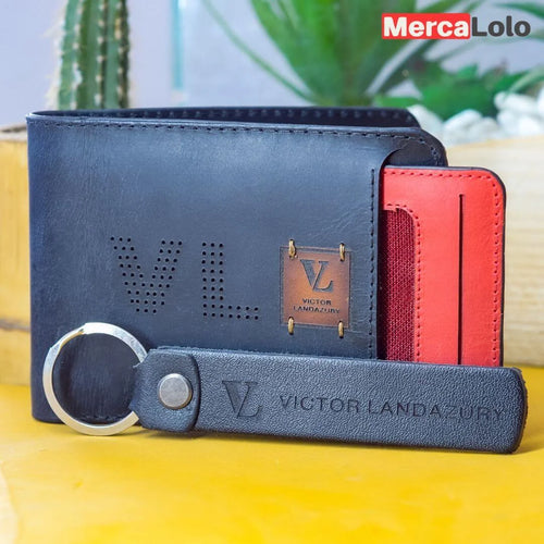 BILLETERA EN CUERO CON PORTA DOCUMENTOS EXTRAÍBLE + LLAVERO EN CUERO