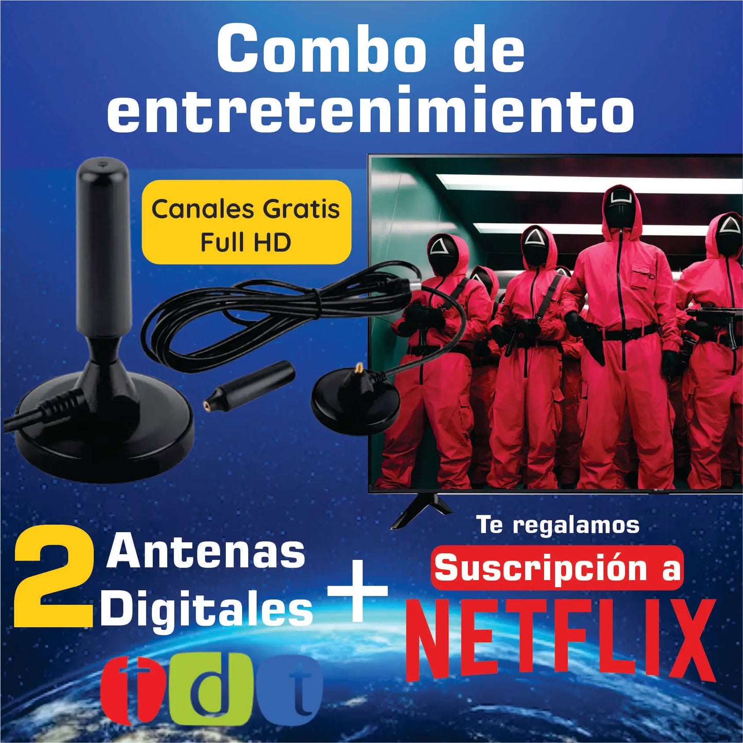 2 Antenas Digitales TDT Canales Gratis Full HD 2025 + Suscripción a Netflix ✔