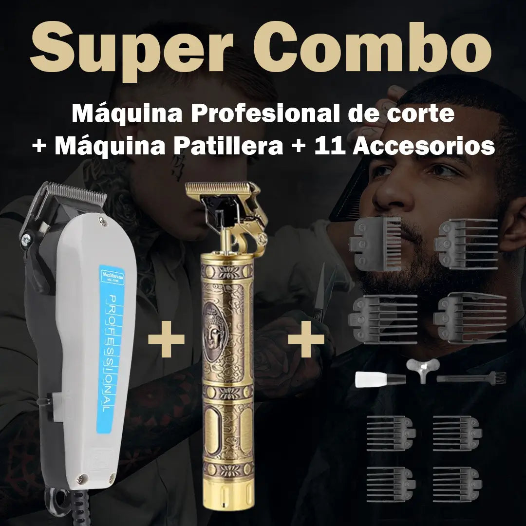 COMBO Máquina Profesional de Corte + Patillera Inalámbrica + 11 Accesorios