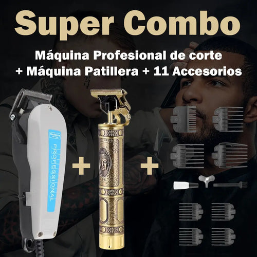 COMBO Máquina Profesional de Corte + Patillera Inalámbrica + 11 Accesorios
