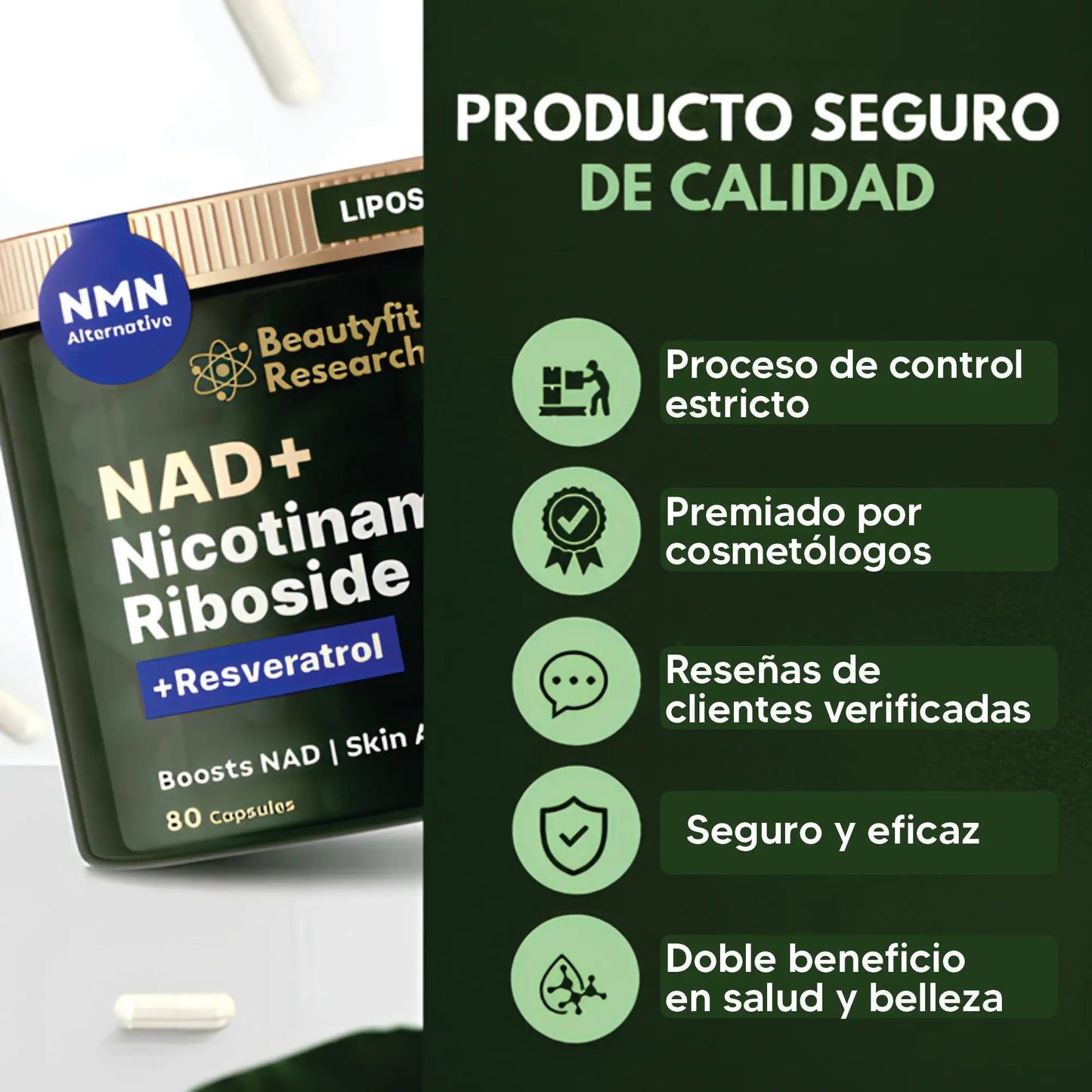 NAD+| Cápsulas de Reparación Celular, Antienvejecimiento y Energía Extra | 80 Caps + Regalo 🎁