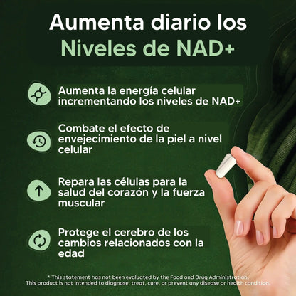 NAD+| Cápsulas de Reparación Celular, Antienvejecimiento y Energía Extra | 80 Caps + Regalo 🎁