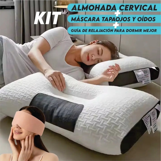 Kit Sueño Reparador: Almohada Cervical + Máscara Tapaojos y oídos + Guía de Relajación