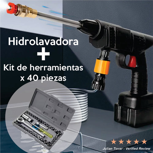 Hidrolavadora Inalámbrica para Autos + Kit de Herramientas de 40 piezas
